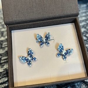 Sapphire and Diamond 14K White gold Butterfly Ring and  Earring Set